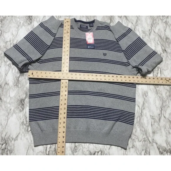 CHAPS Sweater Mens Size 2XL Gray Navy Striped Embroidered Logo NWT - Picture 7 of 9
